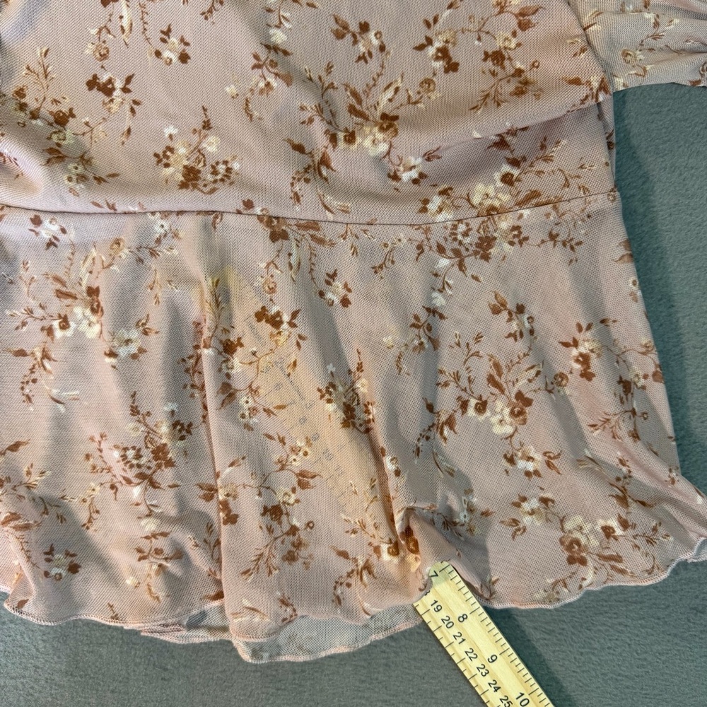 Babydoll Top Y2K Floral Sheer Mesh Coquette Puff Sleeve M Kawaii Fairycore Soft - Picture 8 of 9